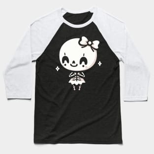 Cute Happy Skeleton Girl with a Bow | Halloween Design in Kawaii Style Baseball T-Shirt